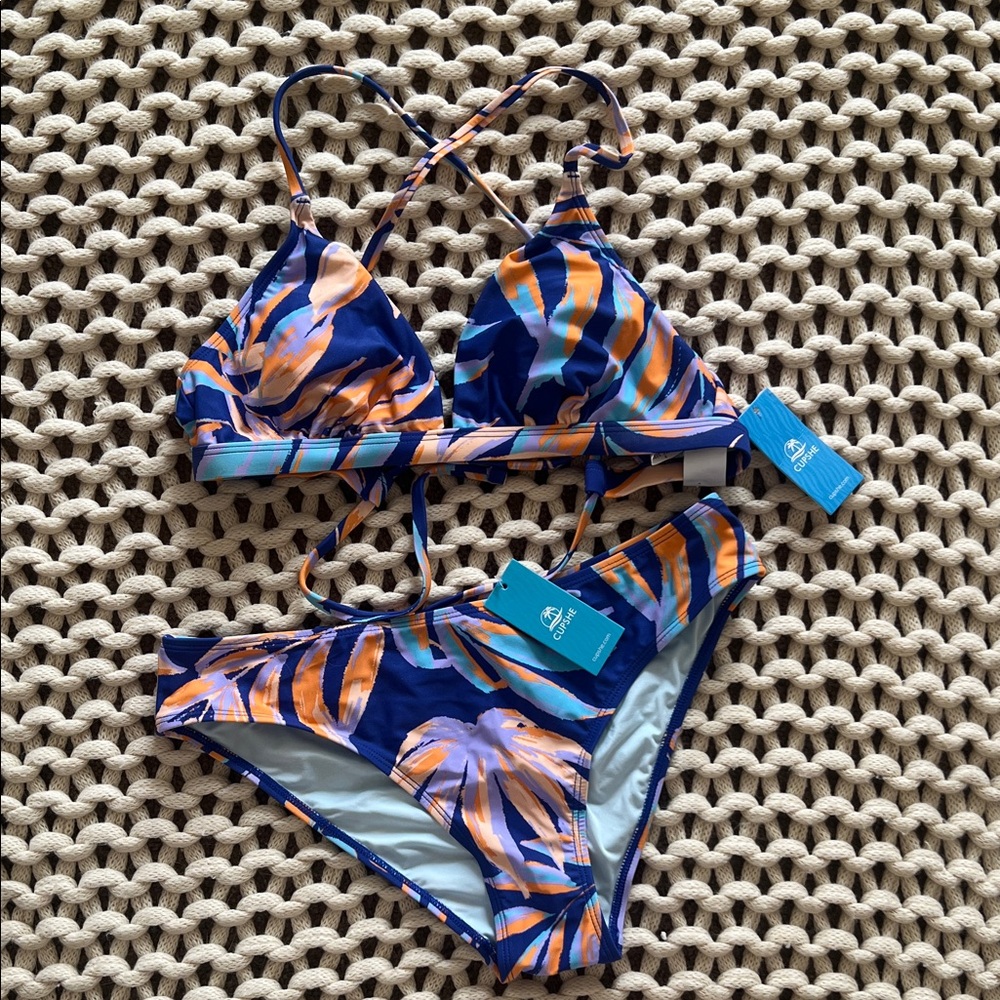Cupshe Blue and Orange Bikini Set